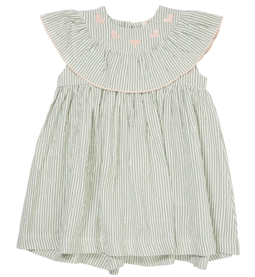 Kjole Seersucker Dress Heart Green Cream