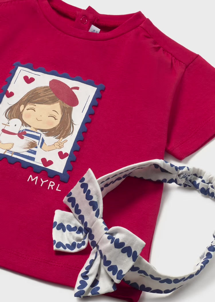 T-skjorte m/Hårbånd Flower Red