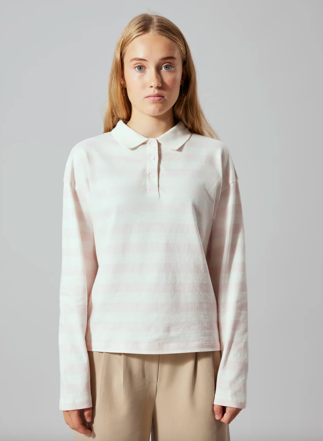 Genser Kliva LS Short Polo Crystal Pink White Stripes