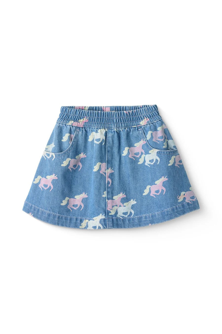 Skjørt Denim Unicorn Print Indigo Blue Washed