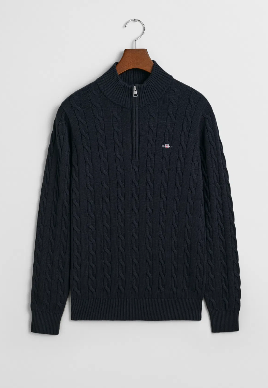 Genser Halfzip Kabelstrikk Evening Blue