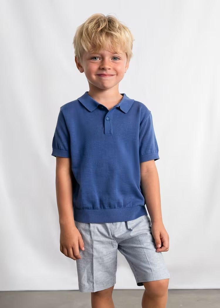 Shorts Bermuda Linen Suiting Blue Stiripes