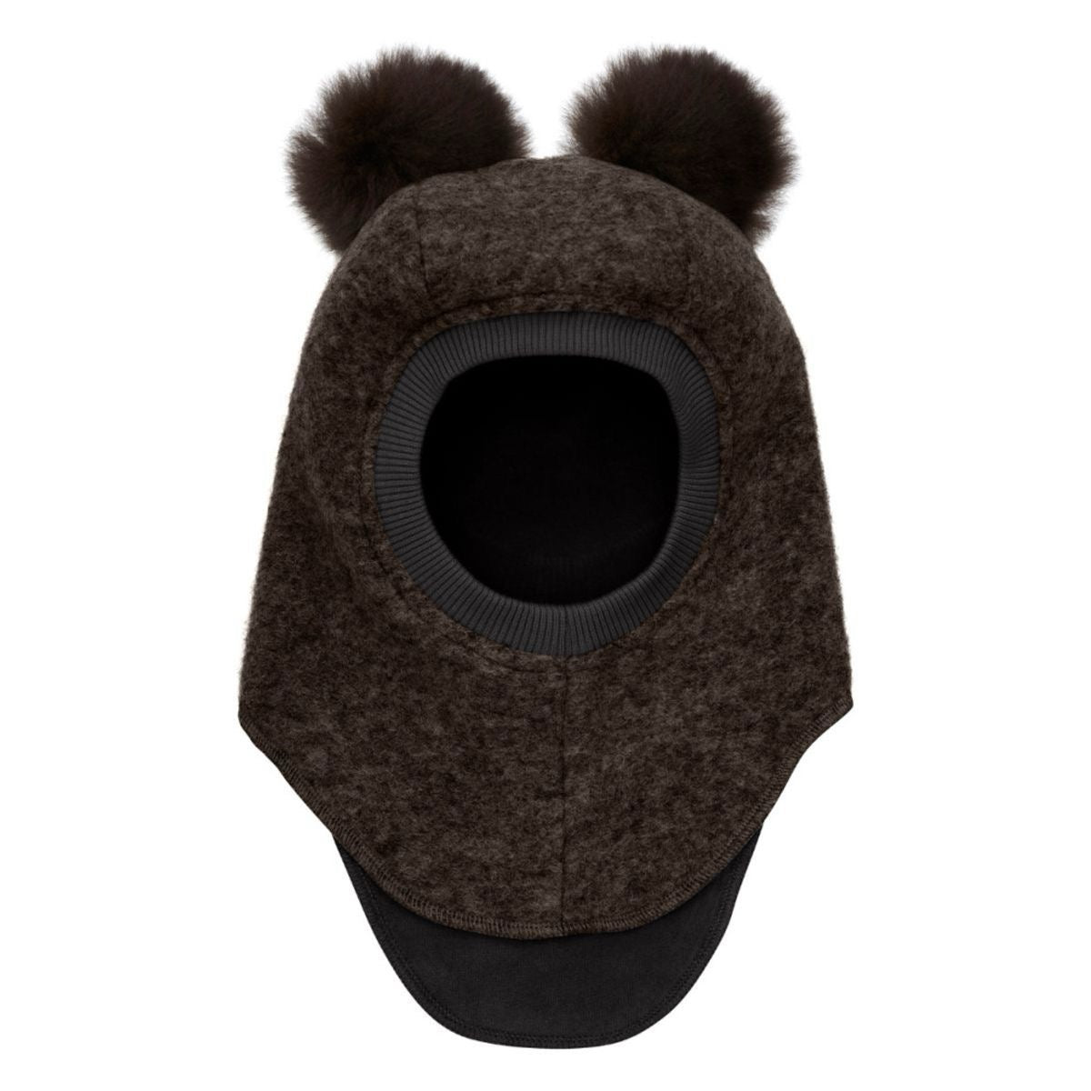 Balaclava Wool Alpaca Pompoms Dark Brown Melange