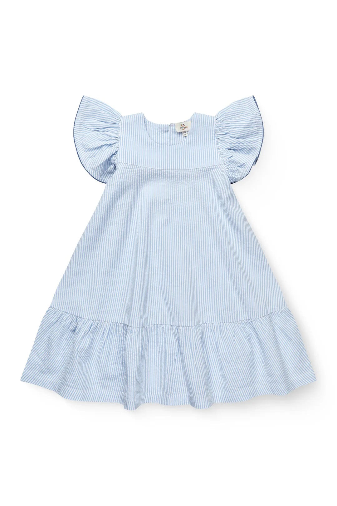 Kjole Seersucker Frill Sky Blue w Cream Stripe/Ocean Blue