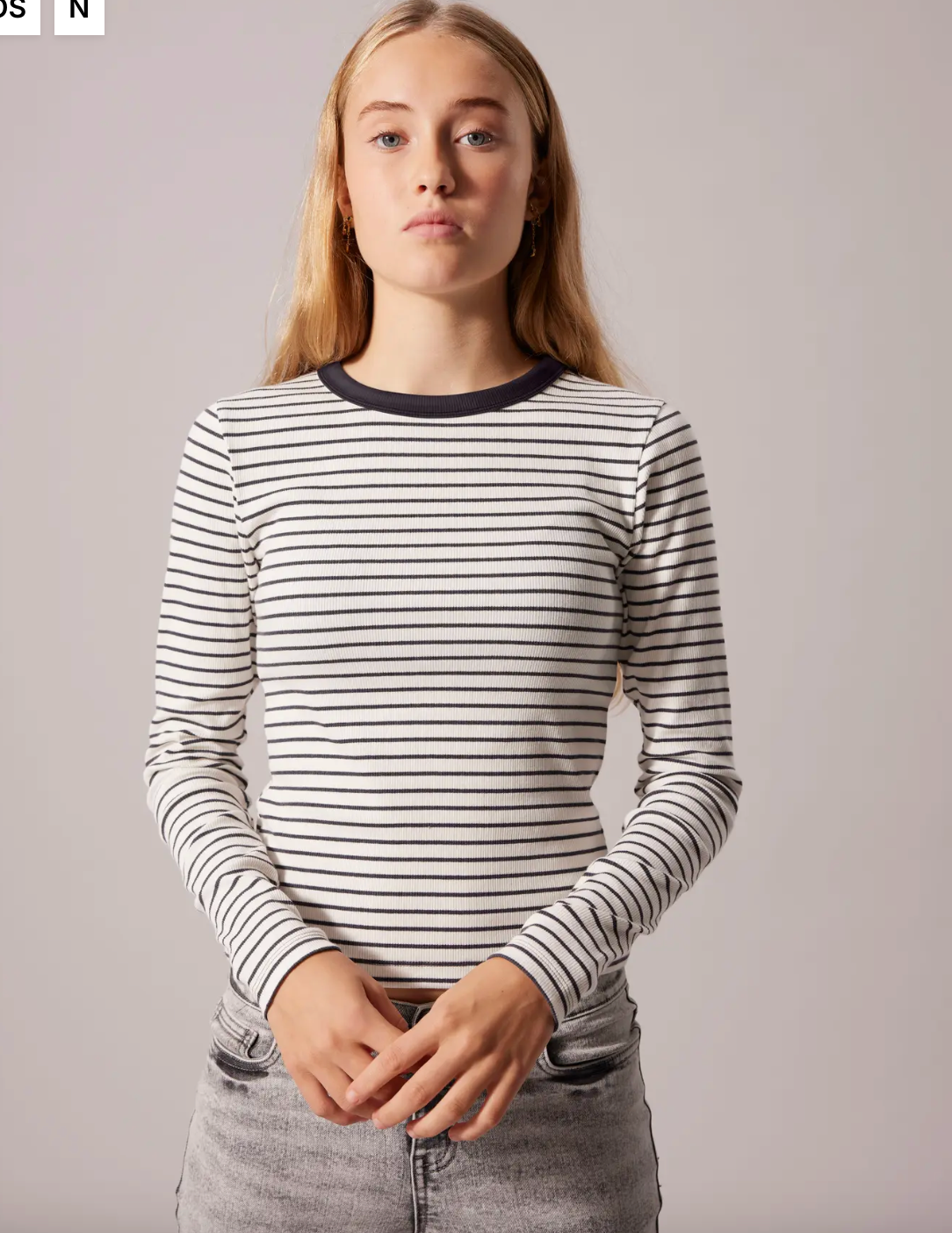 Genser Hinaja Ls Stripe Short Dark Grey Melan/White