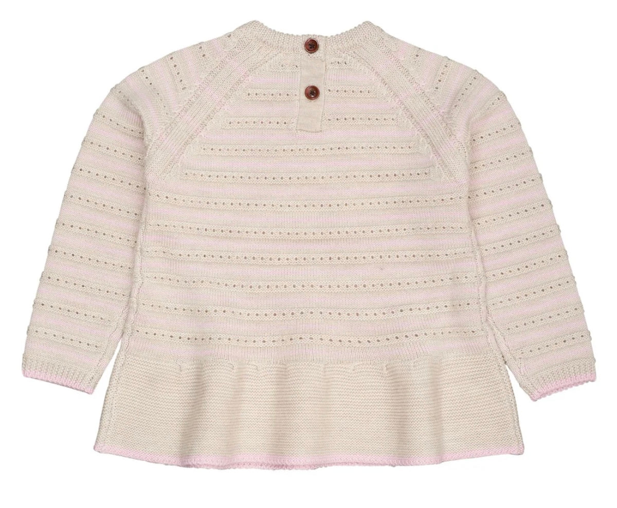 Genser Merino Hole Pattern Frill Pale Cream/Bubblebum Comb