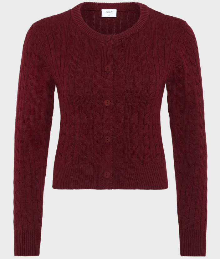 Cardigan Line Cable Knit Dark Red
