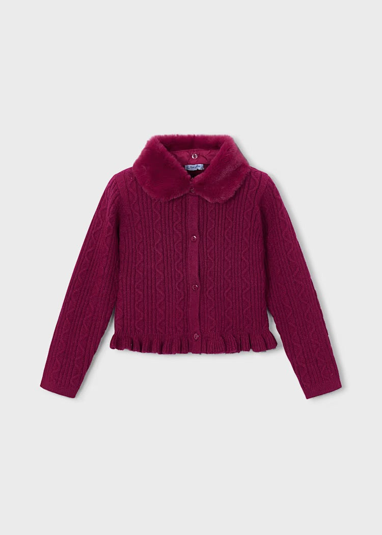 Cardigan Knitted Faux Fur Raspberry