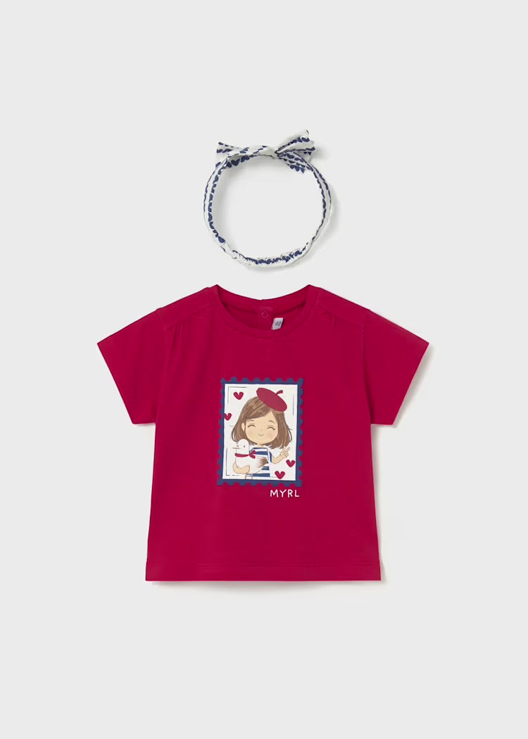 T-skjorte m/Hårbånd Flower Red