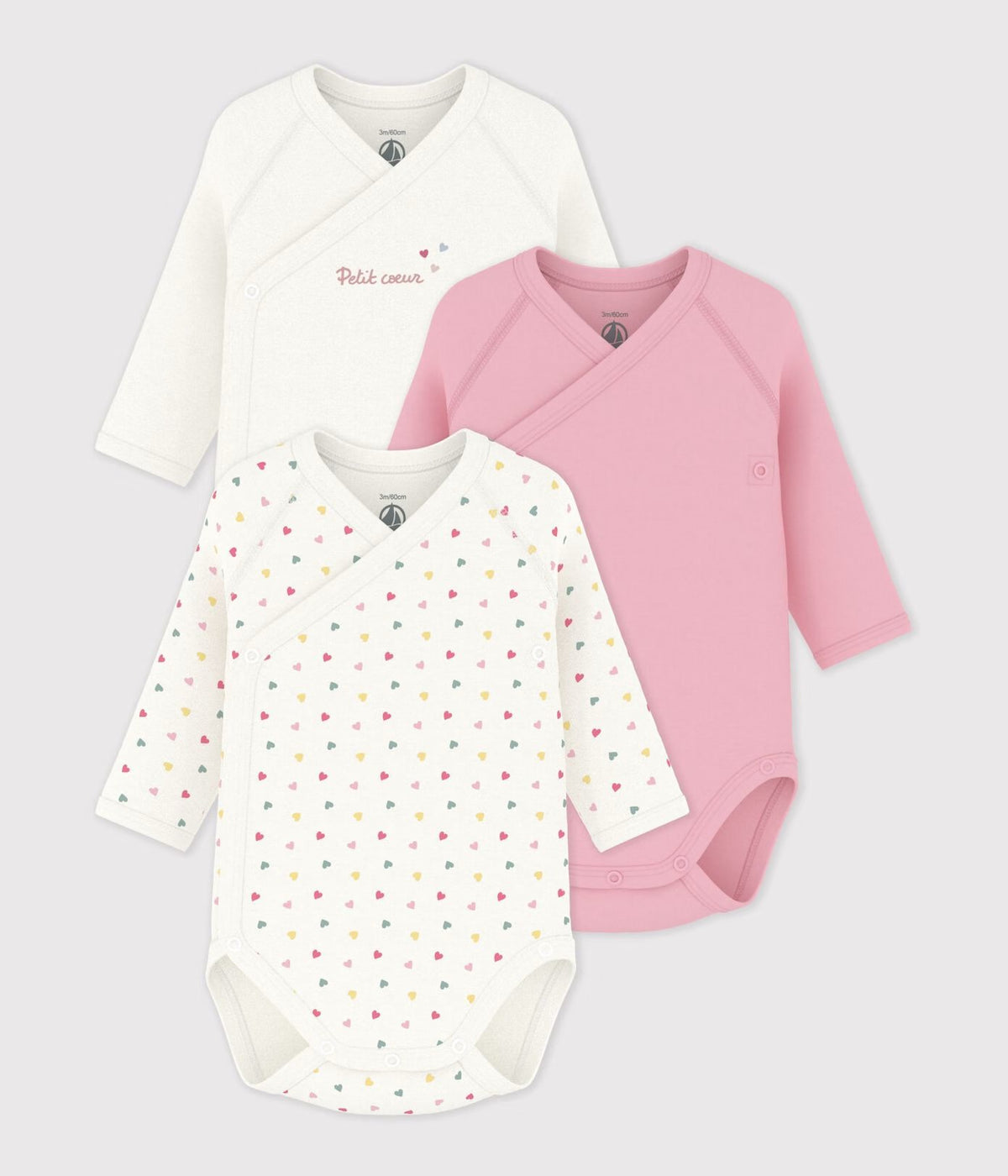 Body 3pk Hvit/Rosa/Hjerter