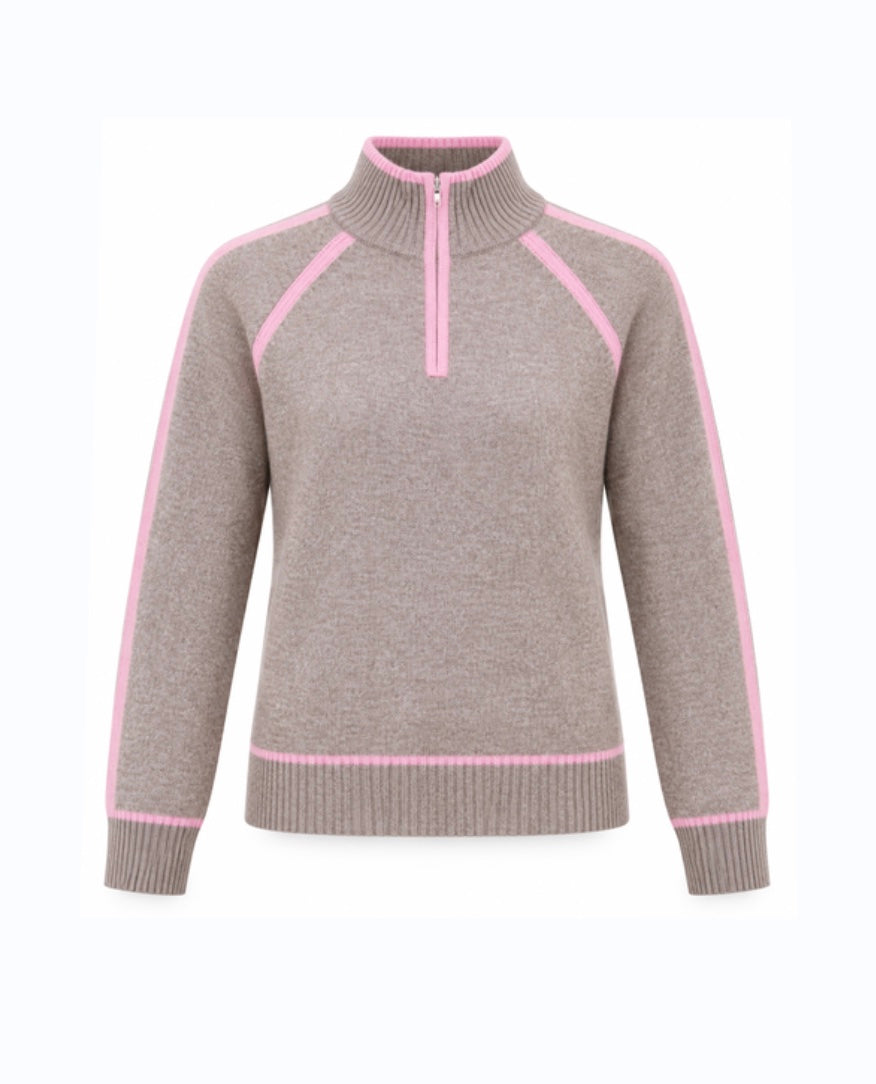 Genser Esther Zip Ull Warm Taupe
