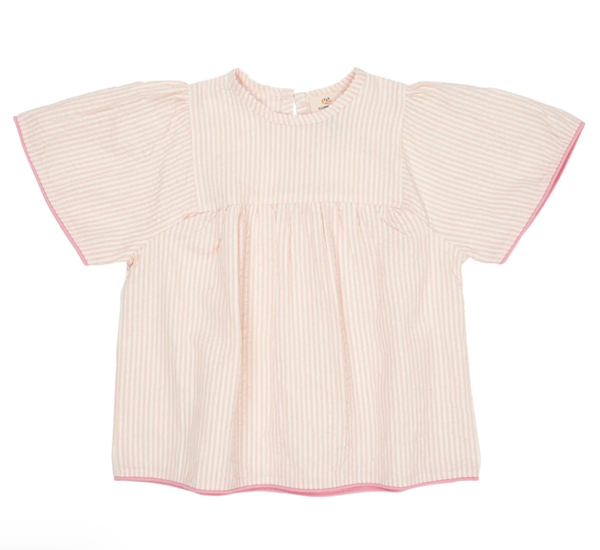 Bluse Seersucker Contrast Edge Dusty Rose