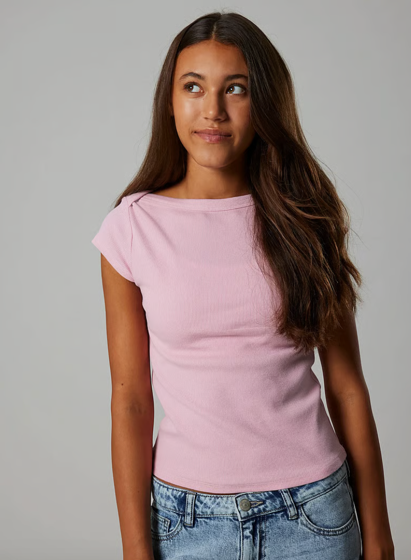 T-skjorte Kana Boatneck Pink Marshmallow