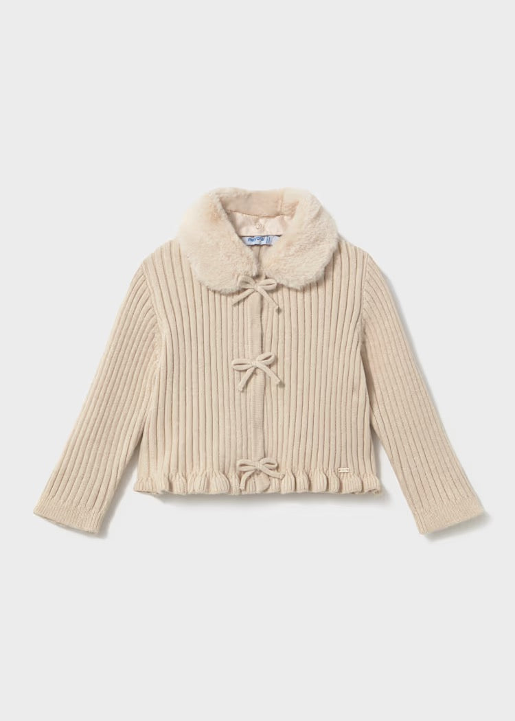 Cardigan Faux Fur Bow Milk Heather