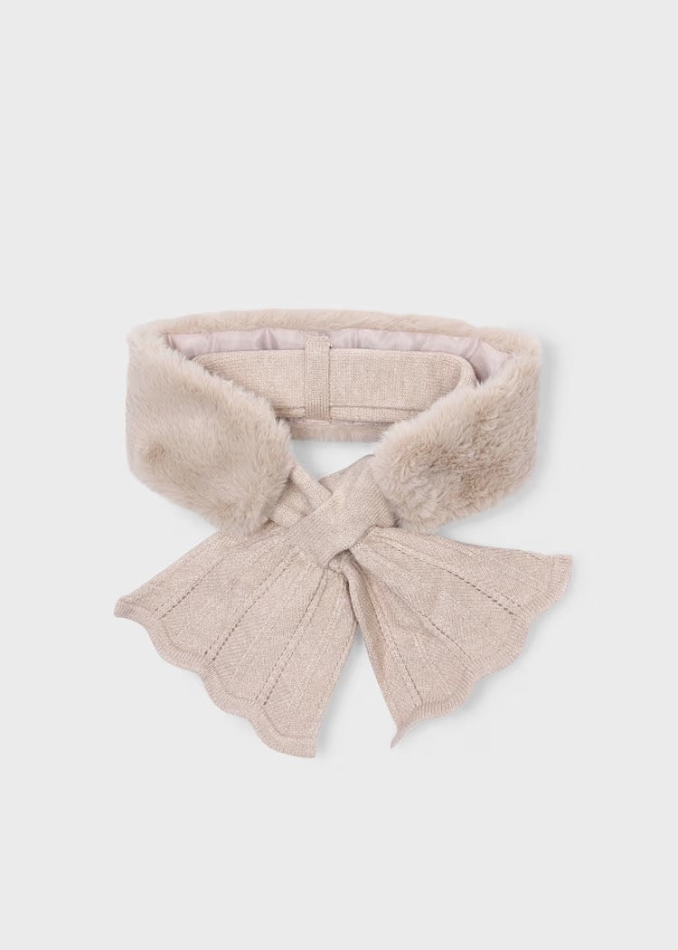 Skjerf Knit Faux Fur Beige