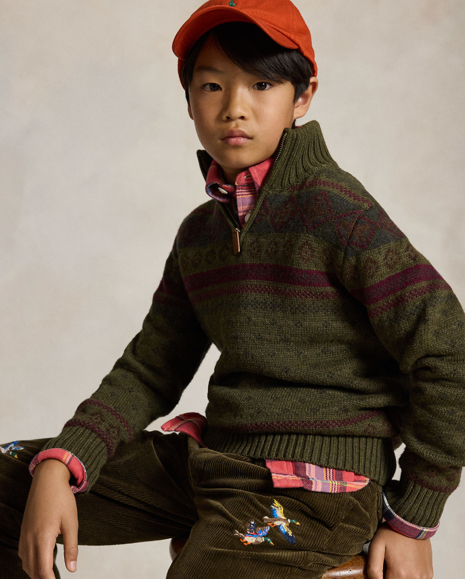 Genser Half Zip Fair Isle Olive Multi