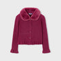 Cardigan Faux Fur Collar Cherry