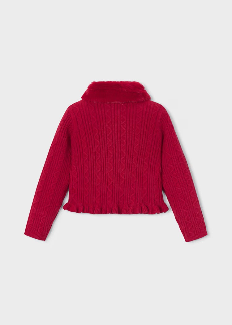 Cardigan Knitted Faux Fur Red