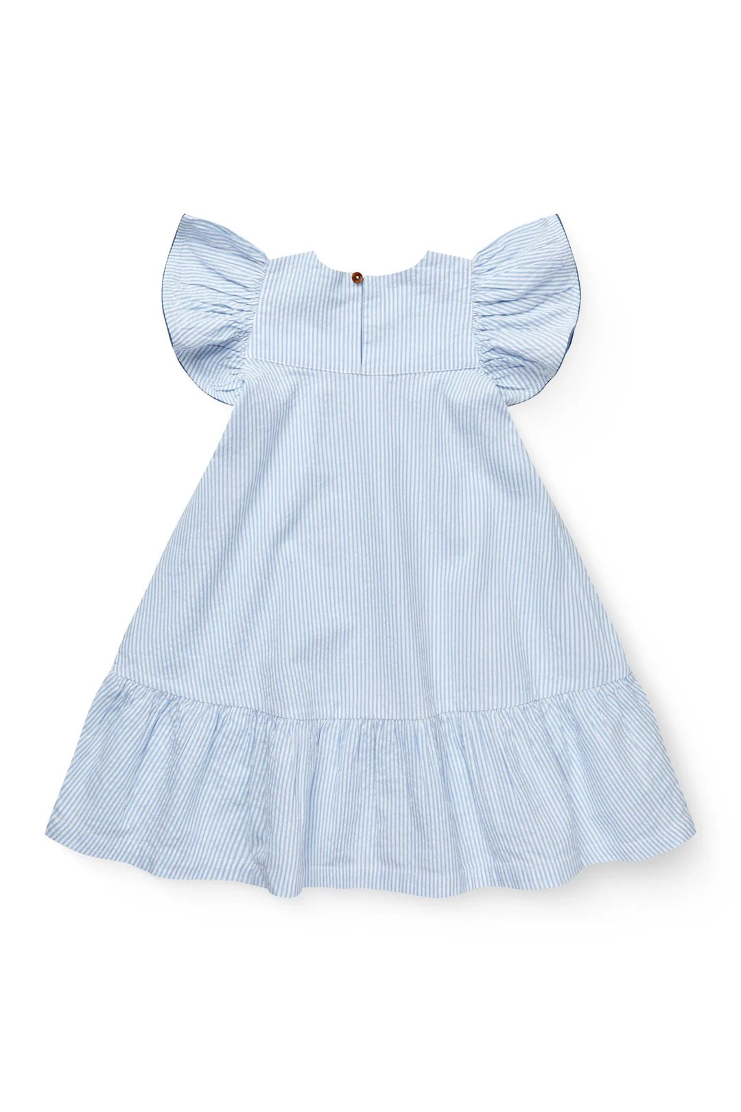 Kjole Seersucker Frill Sky Blue w Cream Stripe/Ocean Blue
