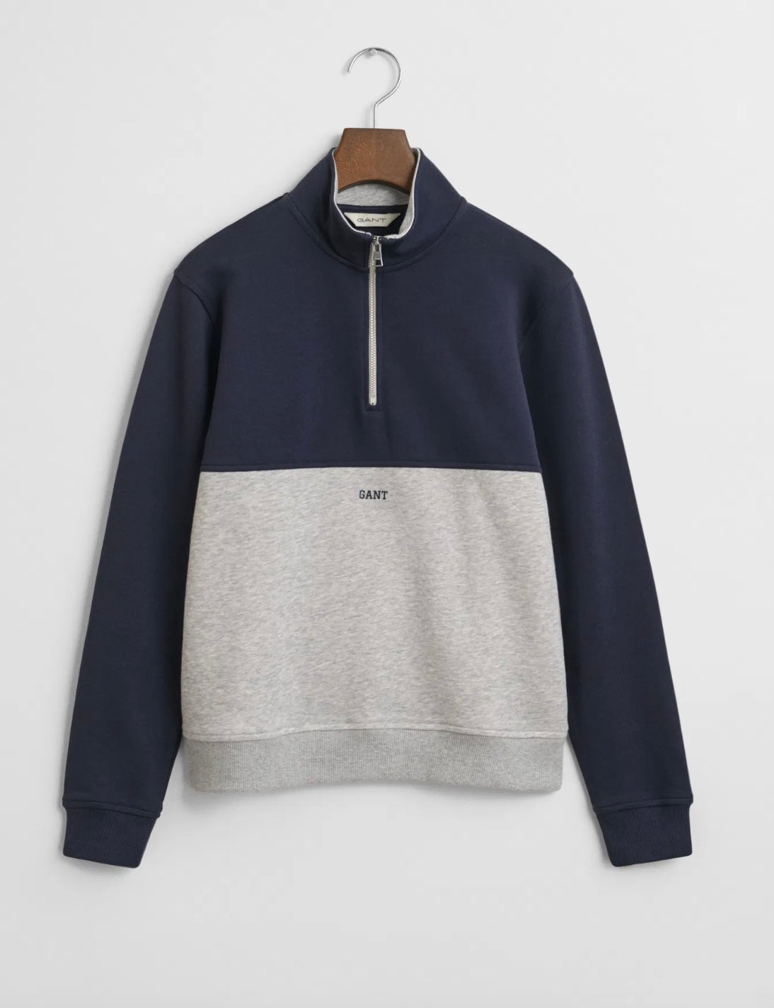 Genser Half Zip Blocked Light Grey Melange