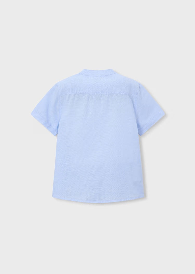 T-skjorte Linen Mao Collar Sky Blue