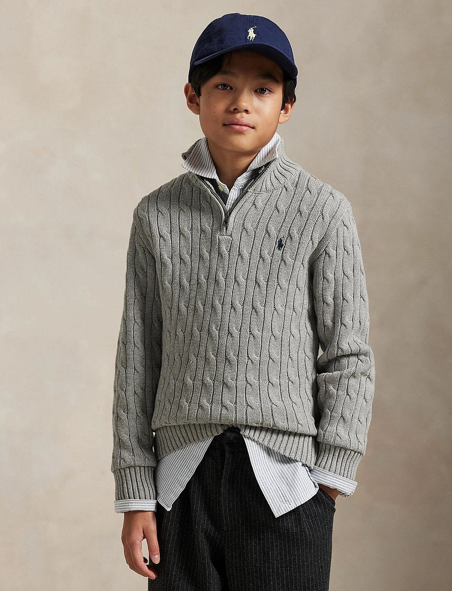 Genser Halfzip Cable-Knit Andover Heather