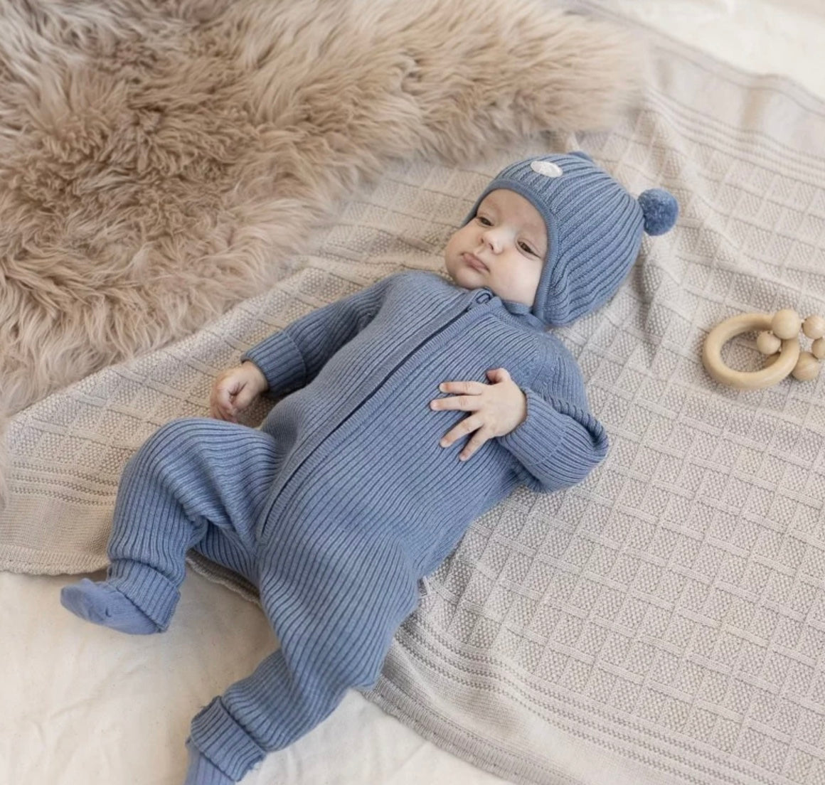 Lue Baby Ribb Mellomblå