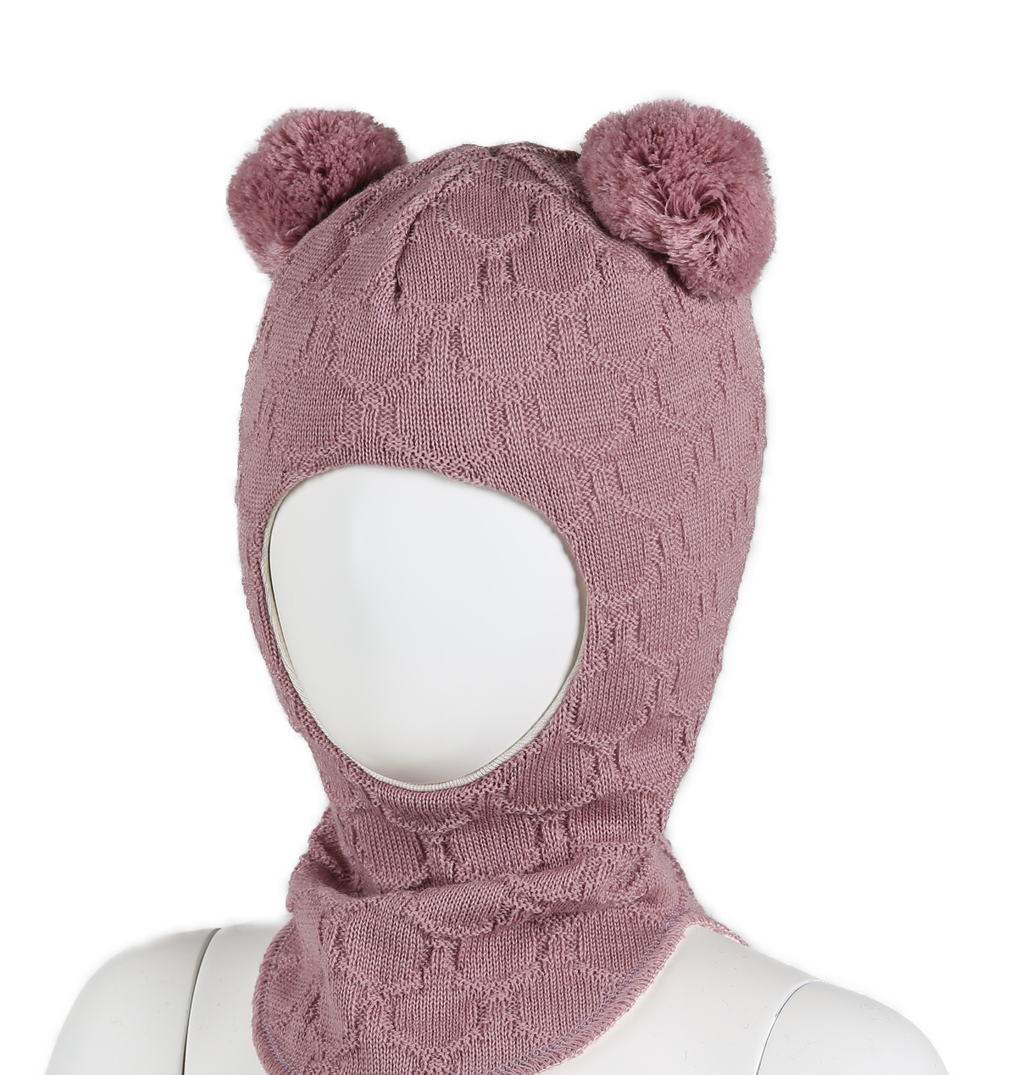 Balavlava Ull Boblemønster Mørk Rosa