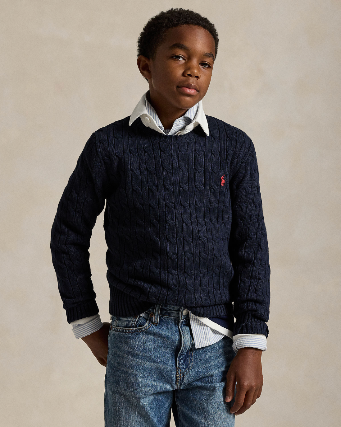 Genser Cable-Knit Cotton Navy