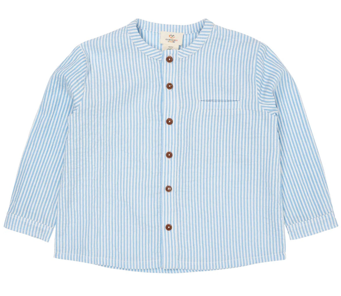 Skjorte Seersucker Placket Sky Blue