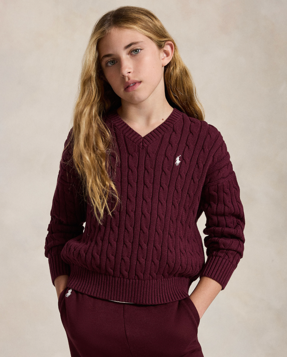 Genser Cable V-neck Rich Ruby