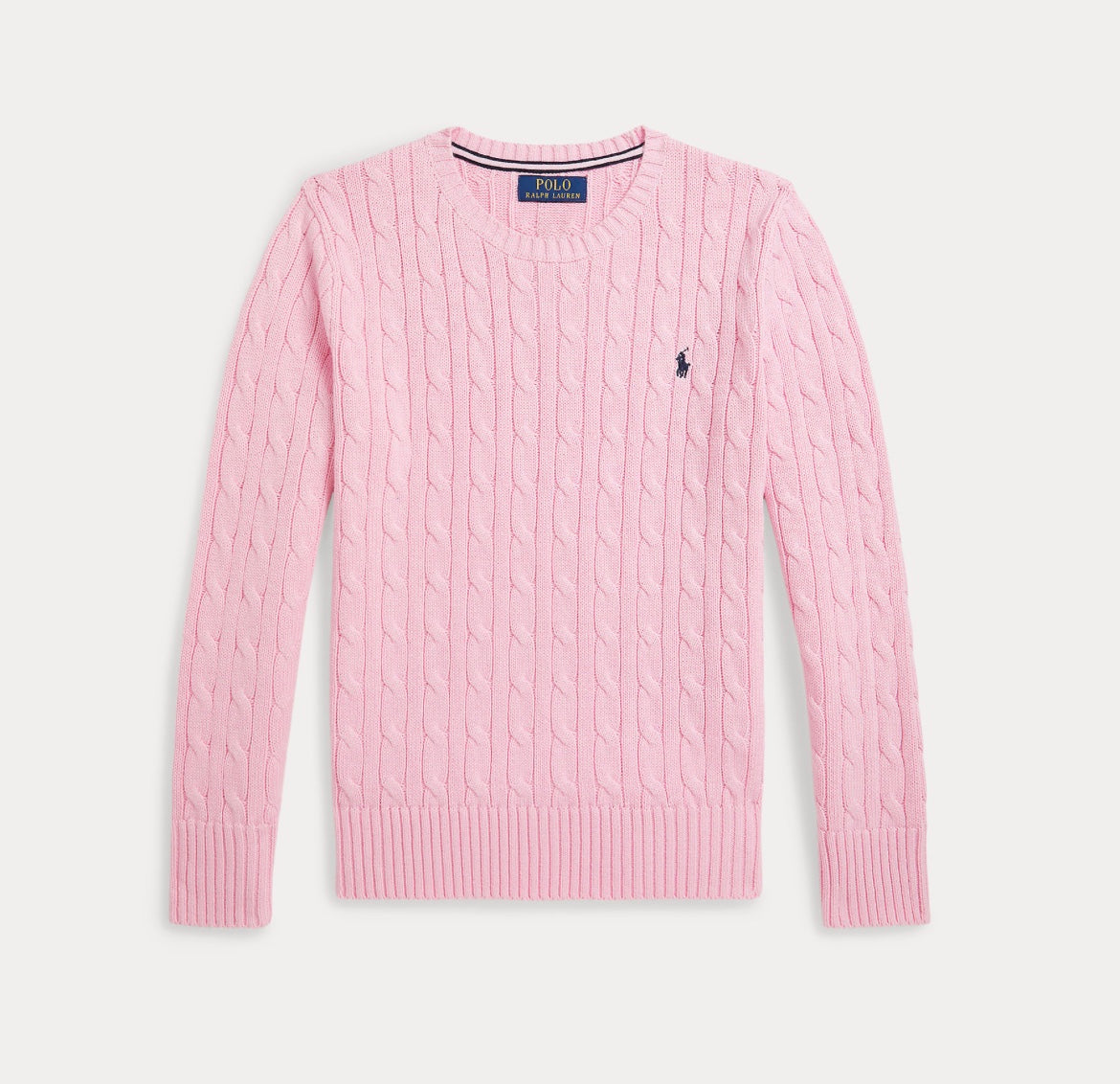 Genser Cable Knit Cotton Caramel Pink/Navy