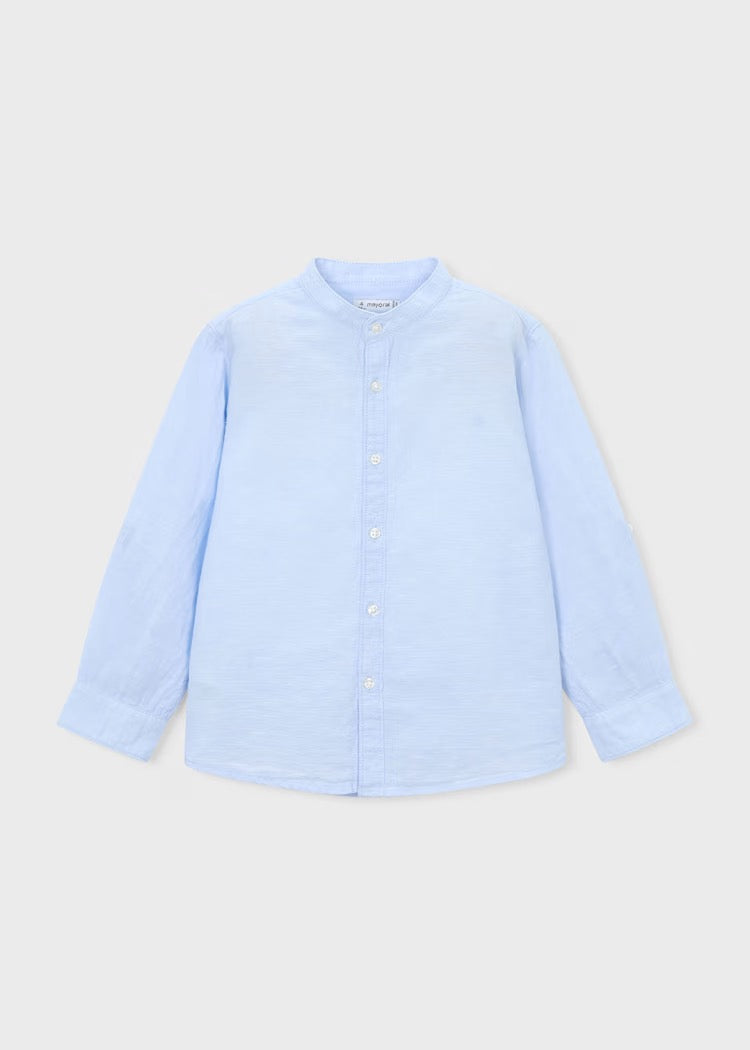 Skjorte Linen Mandarin Collar Sky Blue