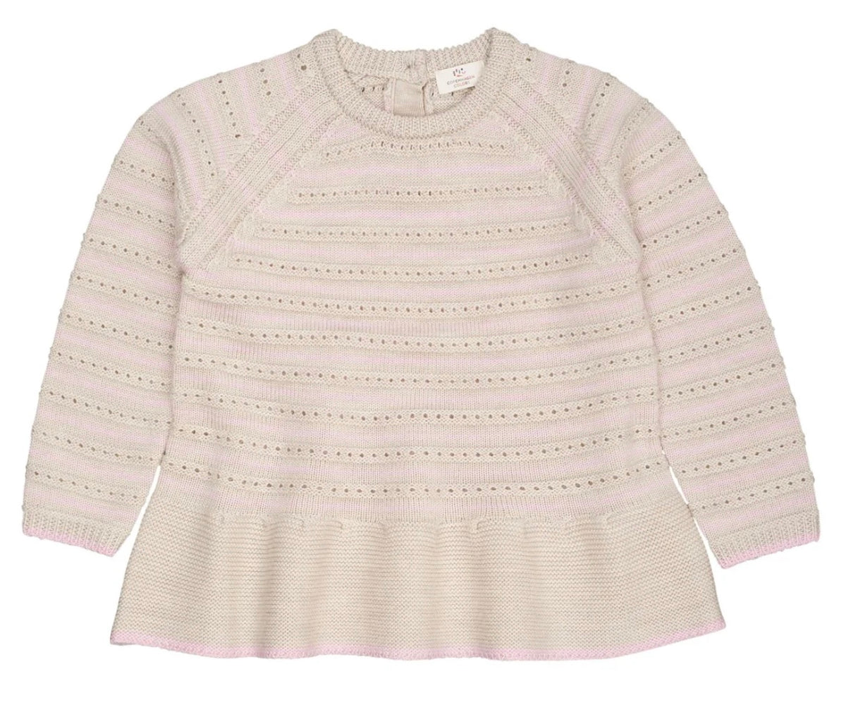 Genser Merino Hole Pattern Frill Pale Cream/Bubblebum Comb