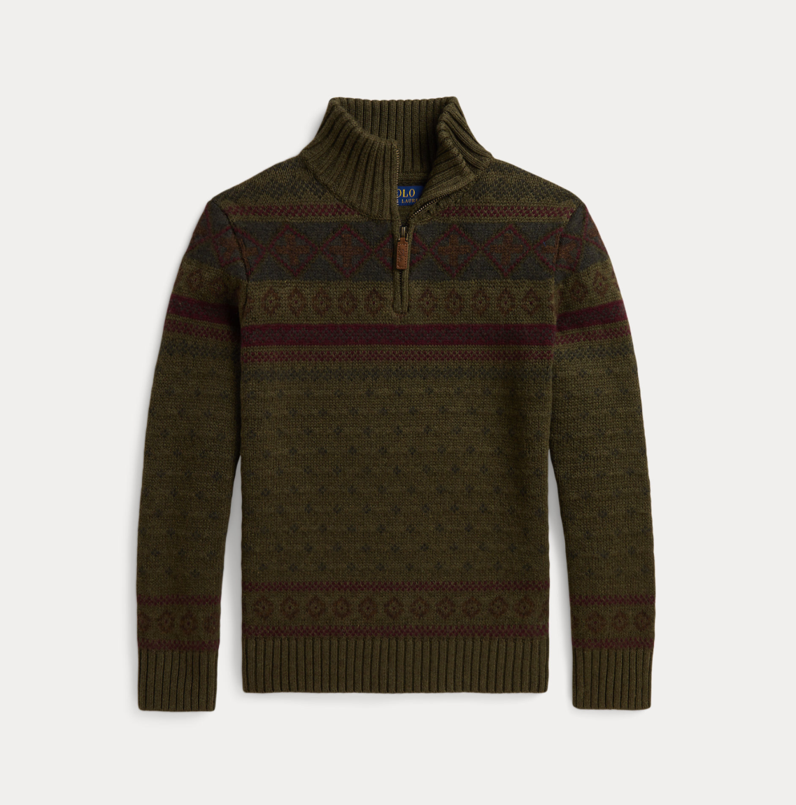 Genser Half Zip Fair Isle Olive Multi