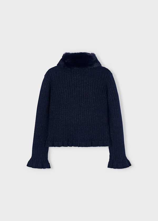 Cardigan Faux Fur Collar Navy