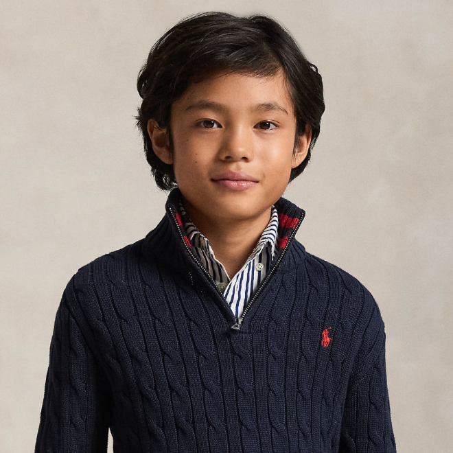 Genser Halfzip Cabel-Knit RL Navy