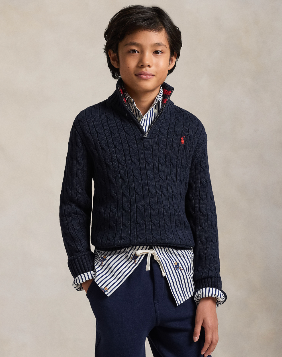 Genser Halfzip Cabel-Knit RL Navy