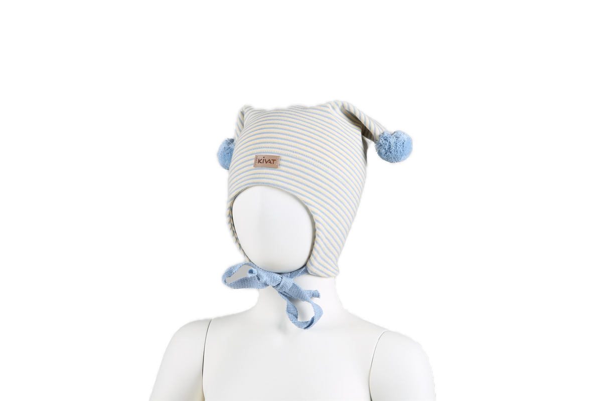 Knytelue Skinnlapp m/ striper og blå dusker