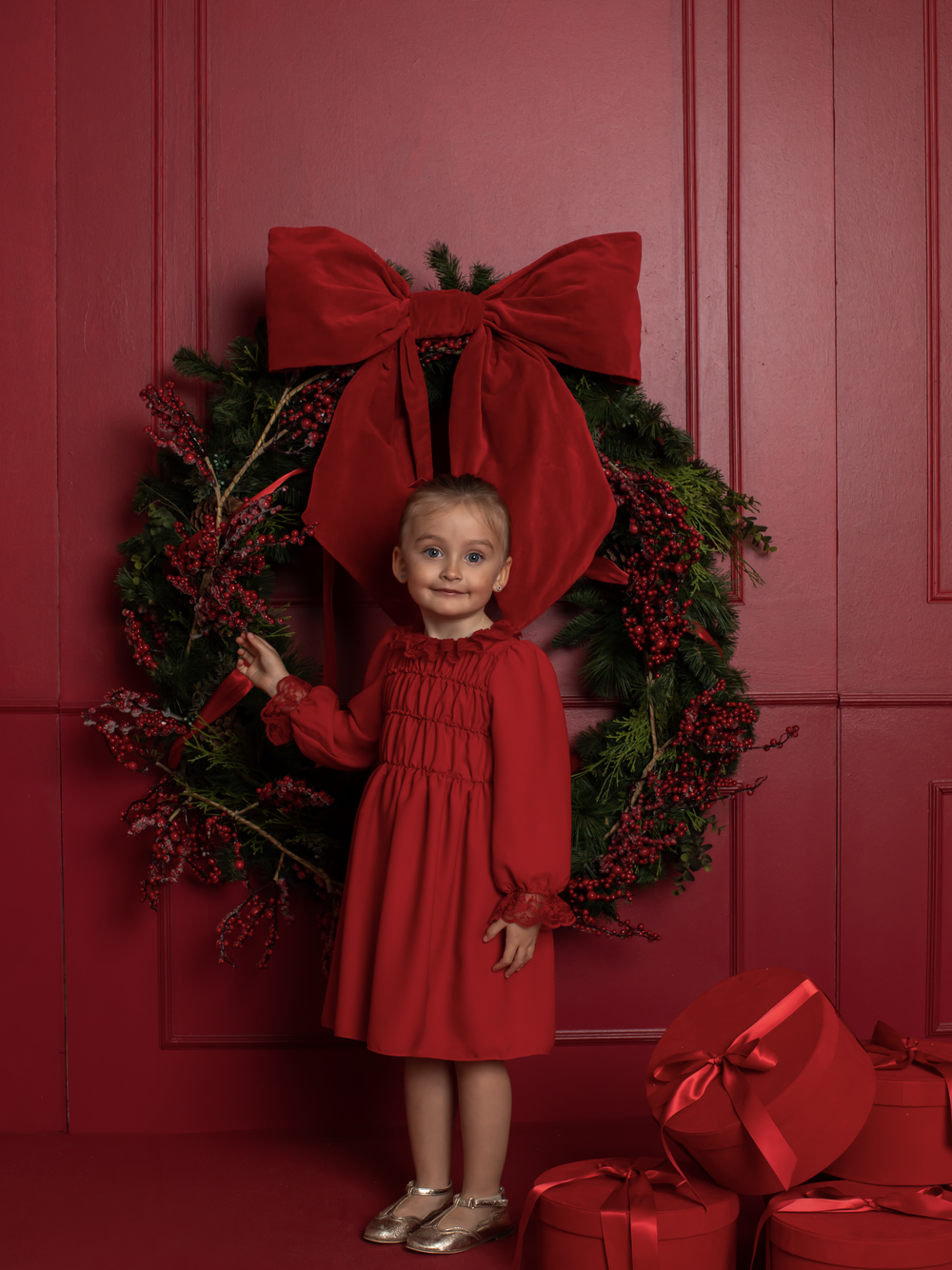 Kjole Smock Chiffon/Blonder Rød