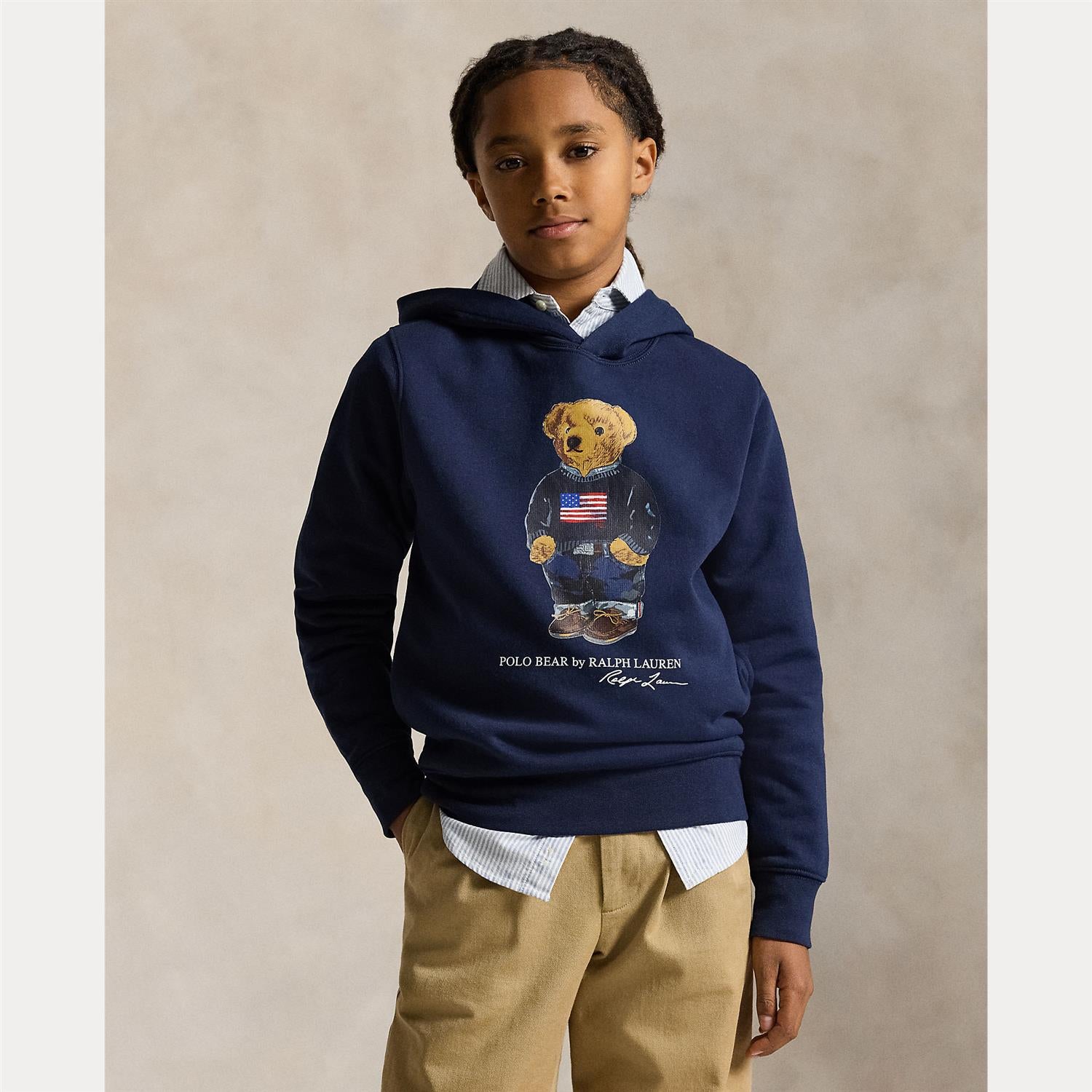 Hettegenser Bear American Flag Navy