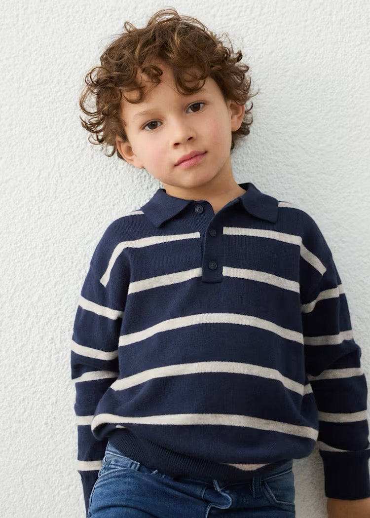 Genser Polo Knit Striped Blue