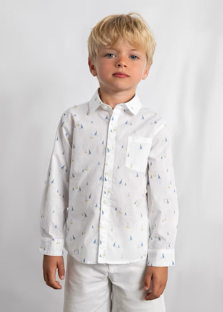 Skjorte Linen Boat White/Indigo