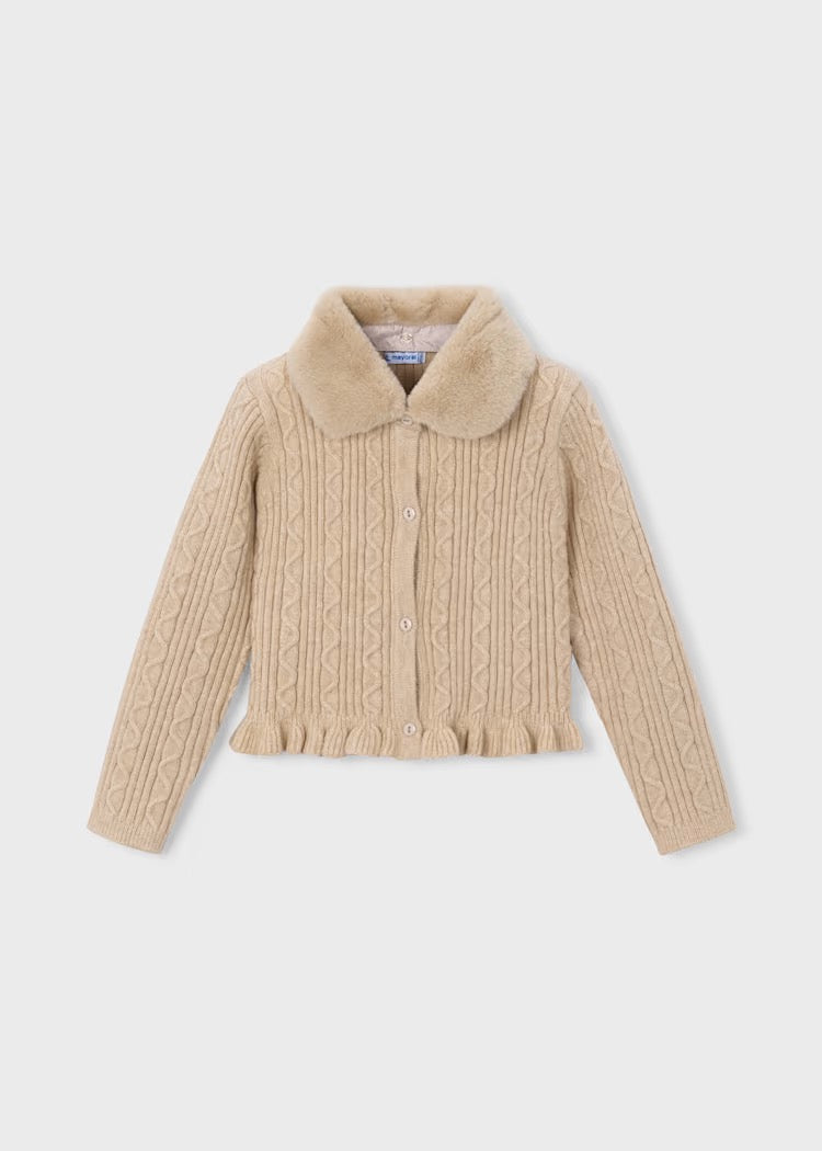 Cardigan Knitted Faux Fur Quinoa Mix