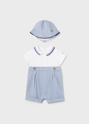 Romper & hatt stripes Seersucker Blue