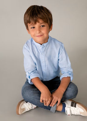 Skjorte Linen Mandarin Collar Sky Blue