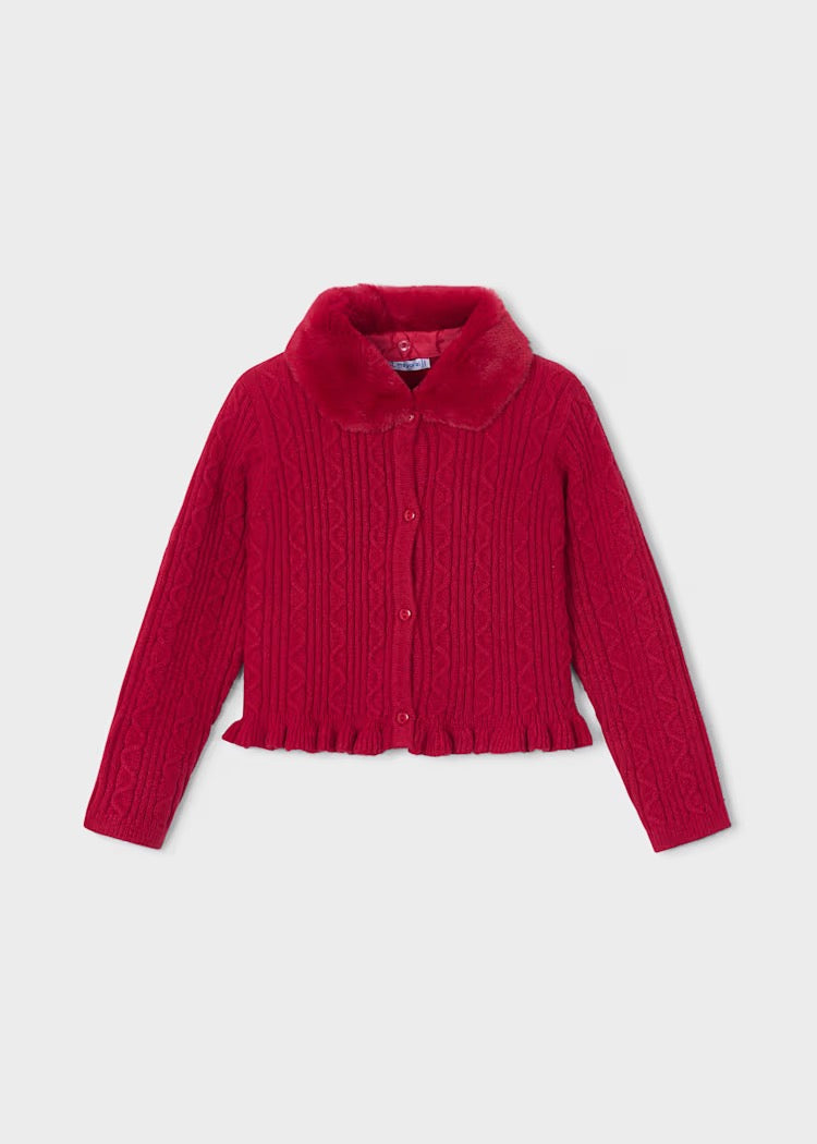 Cardigan Knitted Faux Fur Red