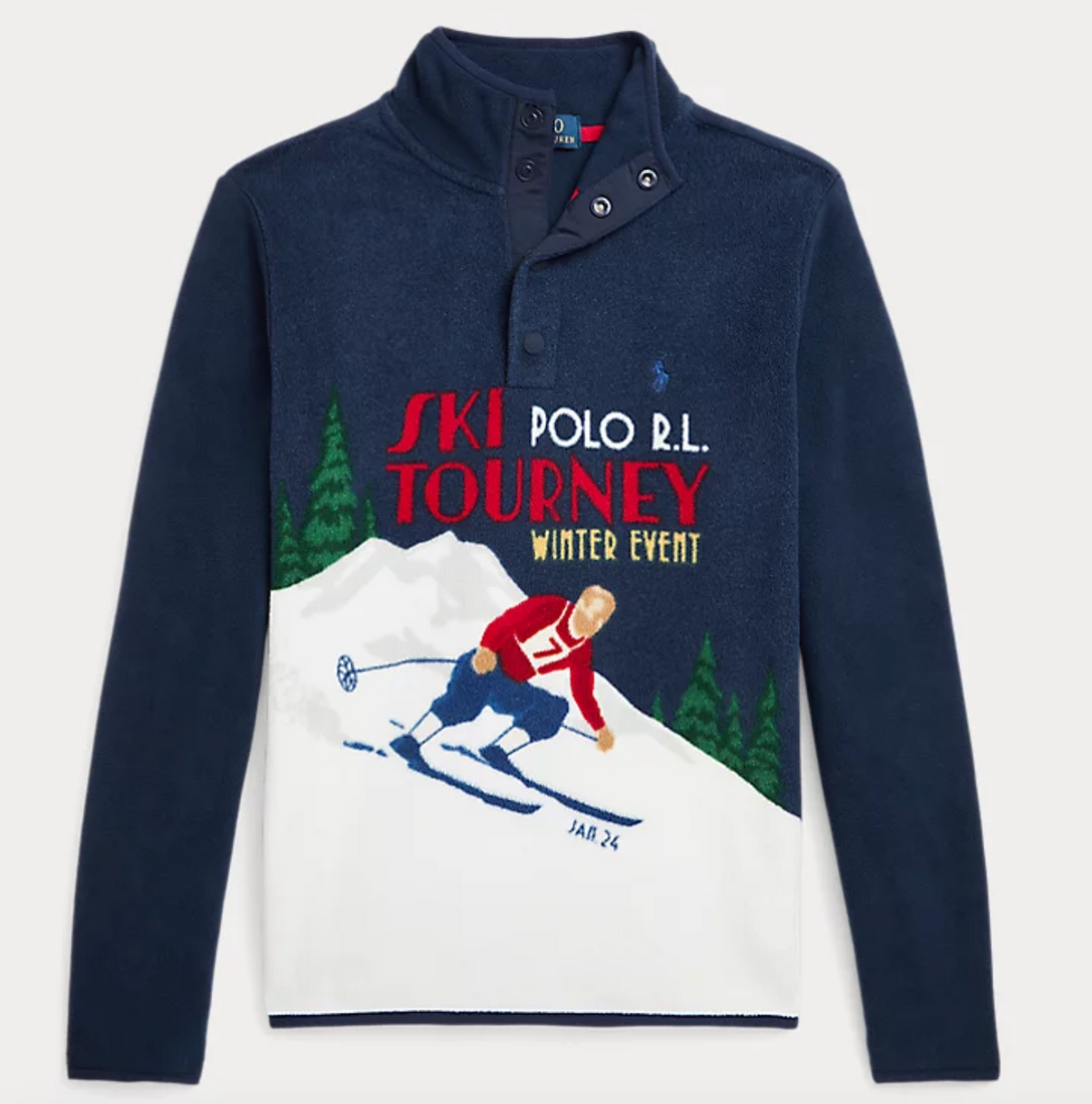 Genser Fleece Skier-Print Navy Multi