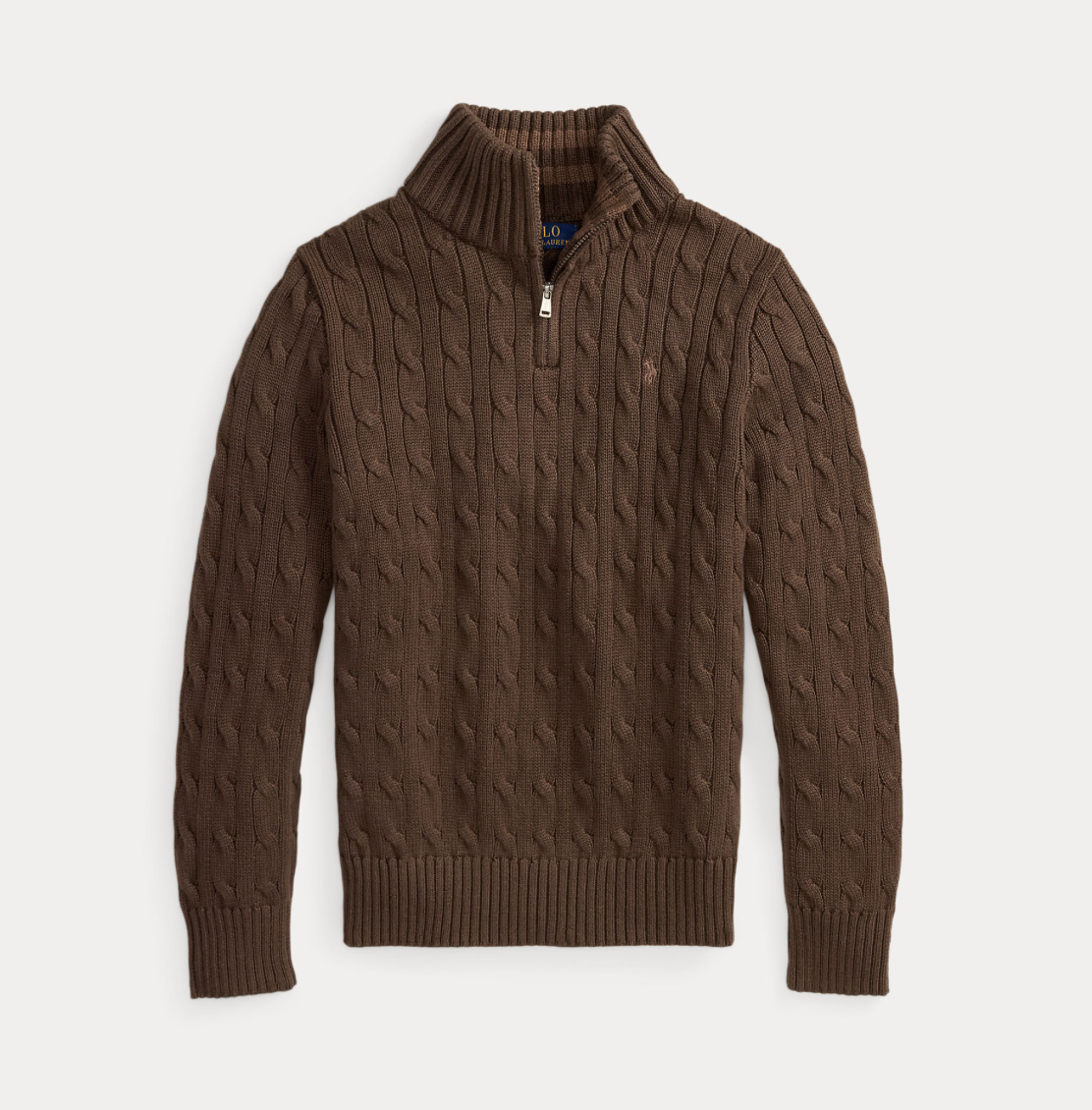 Genser Zip Cable Knit Nutmeg Brown