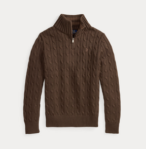 Genser Zip Cable Knit Nutmeg Brown
